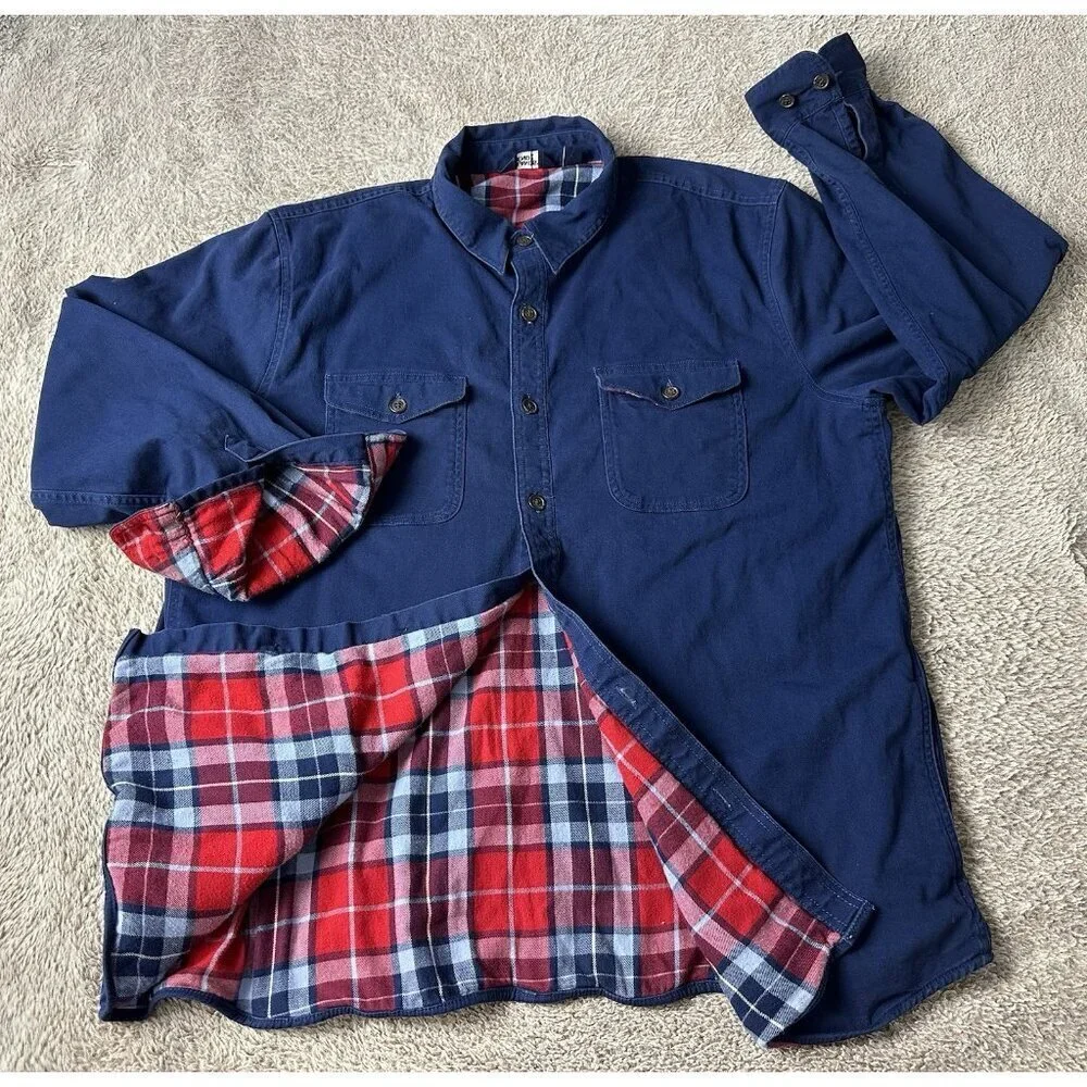 Land's End Shirt Shacket Flannel Lined Work Shirt Jacket Button Front Men Sz XL